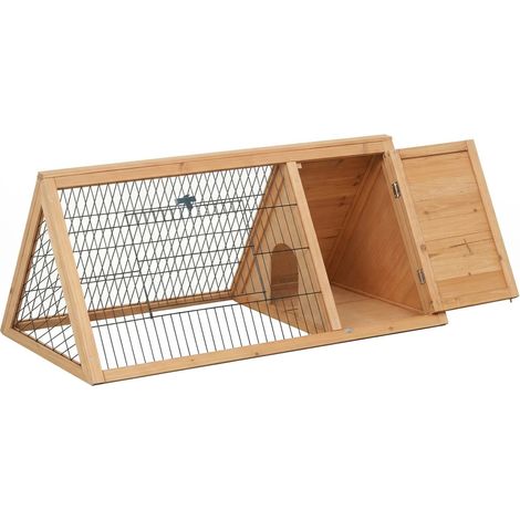 Jaula triangular para conejos – Puertas metálicas y malla metálica – 116 x 62,2 x 52,5 cm – Madera natural