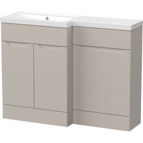 Teddesley Floor Standing 2 Door Vanity Basin WC Unit with Polymarble Basin, 1100mm, Left Hand, Pebble Grey