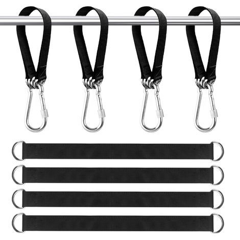 Lot de 4 sangles de hamac pour balançoire d'arbre - 30 x 2,5 cm - Sangle de suspension robuste avec 4 anneaux à mousqueton, corde de suspension réglable pour balancelle de camping, terrasse (1/5)