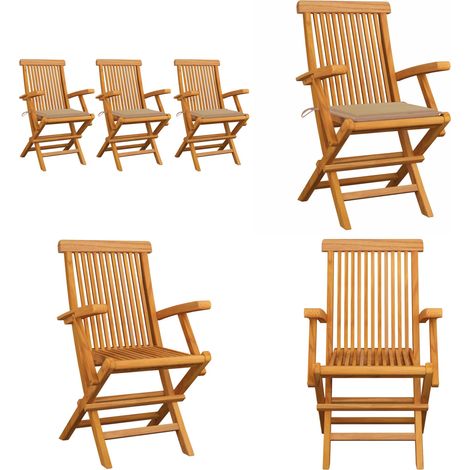 Chaises de jardin avec coussins beige lot de 3 Bois teck massif - Chaise De Jardin - Fauteuil De Jardin - Mobilier De Jardin - Meubles De Jardin - Set De Chaises De Jardin - Home & Living (1/5)