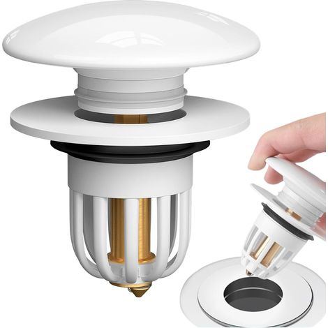 Blanc,Bouchon de lavabo Pop Up universel en céramique pour lavabo de salle de bain avec tamis anti-clogging (1/5)
