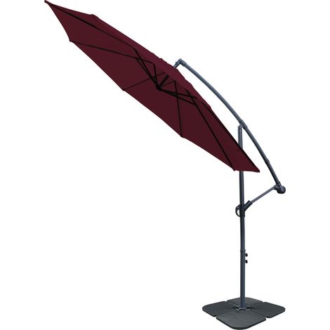 3M Cantilever Banana Umbrella Garden Sun Shade Hanging Wine Red Parasol with Base Weight (1/2)