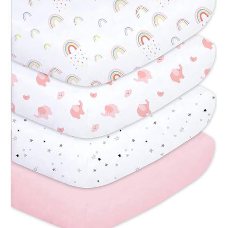 Little Grape Land Draps Housse Bébé 60x120 cm Lot de 4, Draps Housse Lit Bébé en Microfibre Polyester, Draps Universels pour Lit et Berceau, Arc-en-Ciel (1/4)