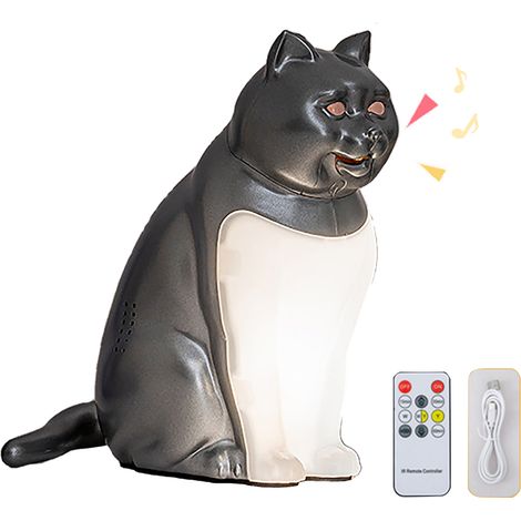 Lampada da Comodino a Forma di Gatto – Design Moderno Argento, Diffusore Aromi e Suoni Rilassanti, Ricaricabile USB – Ideale per Camera e Soggiorno (1/5)