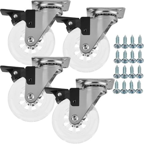 SOTECH 4 Stück Möbelrollen SWIFT Ø 75 mm transparent mit Bremse (Feststeller) inkl. Schraubenset Belastbarkeit bis 140 kg (35 kg pro Transportrolle)