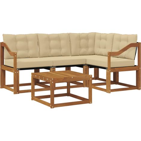 Outdoor Sofa Set with Cushion 5 pcs Natural and Beige vidaXL