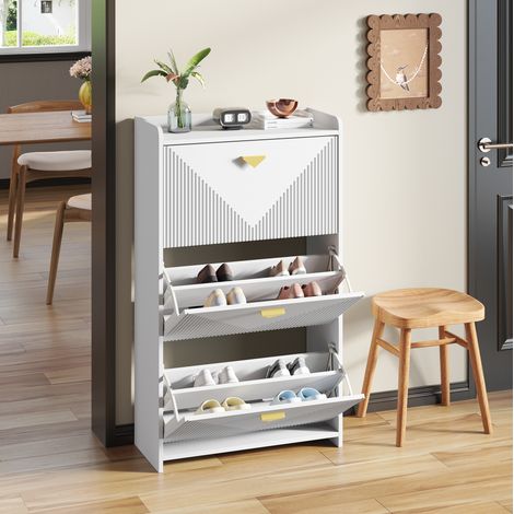 REDOM - Meuble à chaussures 70x30x120 cm, gain de place, 3 portes abattantes, MDF, blanc (1/5)