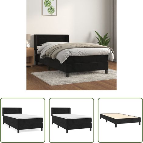 Matratze - Boxspringbett mit Matratze Schwarz 90x190 cm Samt (1/5)