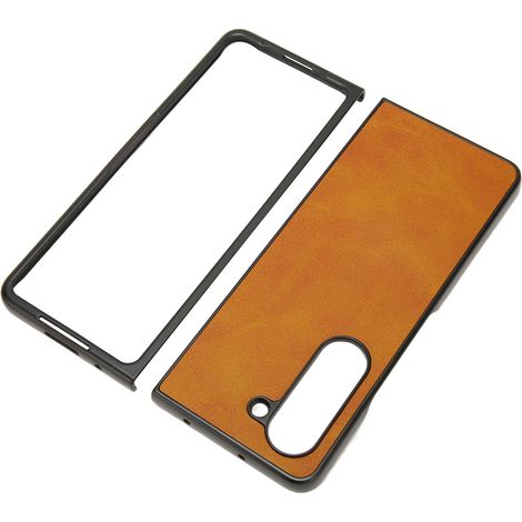 Étui pliable en cuir synthétique pour Samsung Galaxy Z Fold 5, bicolore, grain cuir de vachette marron. (1/5)