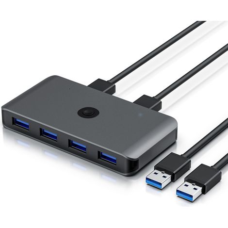 Primewire USB 3.2 Gen1 KVM Switch Umschalter - 4 Port Eingang - 2 Port Ausgang für 2 PCs - 5 Gbit/s - inkl. 2x USB Kabel - für Drucker Scanner (1/5)