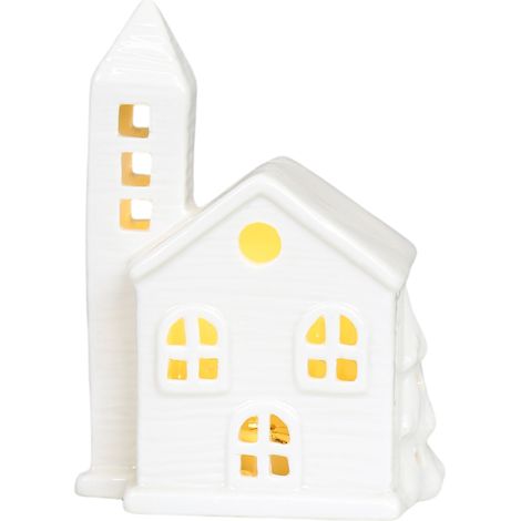 Maison De Village De Noël - Céramique Blanche - Lumière Led Intégrée - Décoration De Scène Urbaine De Noël - Lot De 3 (1/2)