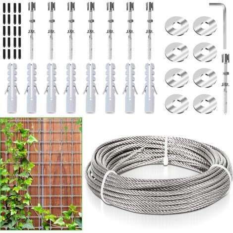 Randaco 12m Kit cavo acciaio inox per piante rampicanti, traliccio giardino esterno, supporto muro, stendibiancheria (1/5)
