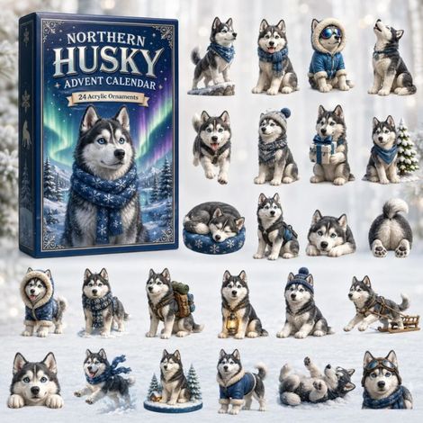 Coffret cadeau surprise compte à rebours de Noël avec animaux, gris