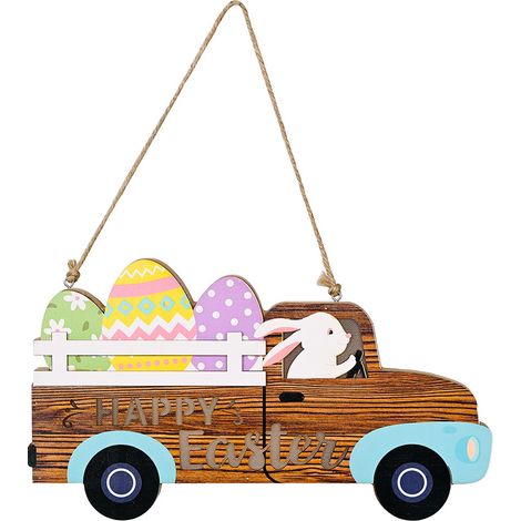 Panneau en Bois Lapin de Pâques à Suspendre - Décoration Intérieure et Extérieure (1/5)