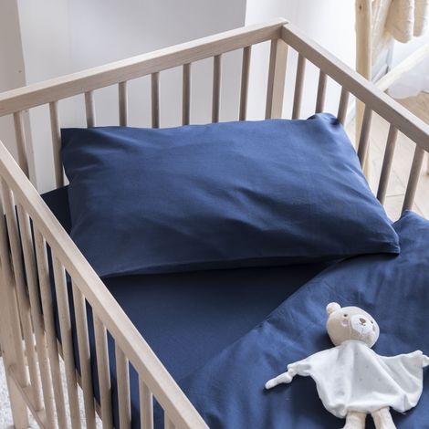 Taie d'oreiller bébé coton lavé 40x60 - SOMEO Bleu marine (1/4)
