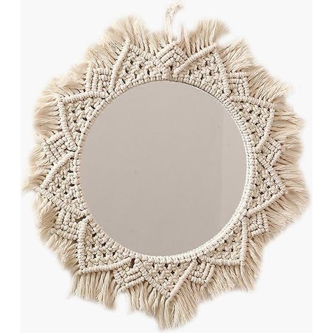 Makramee-Wand-Schminkspiegel, Boho-Stil, handgewebt aus Baumwollseil mit Quasten