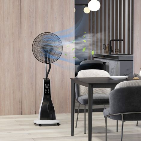3-stufiger Nebelventilator mit Timer, 3 Modi, Rollen, 3-Liter-Wassertank, 44,5 x 38,5 x 120 cm, Schwarz/Weiß