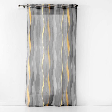 Rideau Voilage à Œillets "Ondulys" 140x240cm Jaune & Anthracite (1/3)