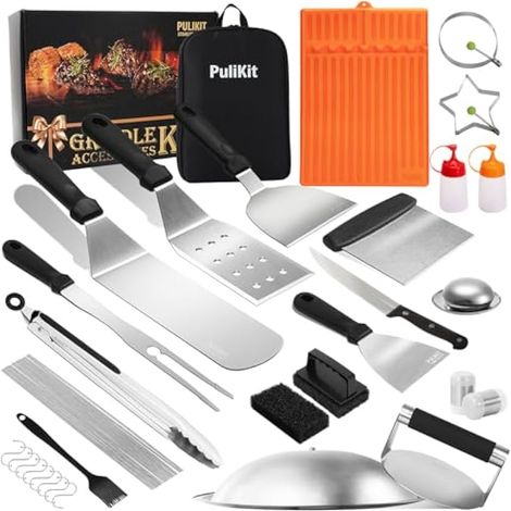 Kit d'accessoires pour barbecue Blackstone - Ensemble d'outils de barbecue à dessus plat en acier inoxydable avec spatules, tapis en silicone et sac de transport - Kit complet de cuisson pour barbecue (1/5)