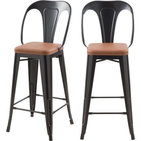 Set de 2 taburetes para isla de cocina negros y marrones 66 cm - Charly