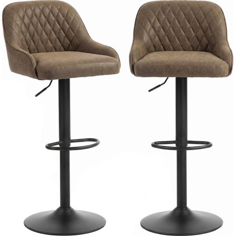 Lot de 2 Tabourets de Bar, Tabourets Hauts Cuisine avec Siège Pivotant et Hauteur Réglable, Marron Foncé (1/5)