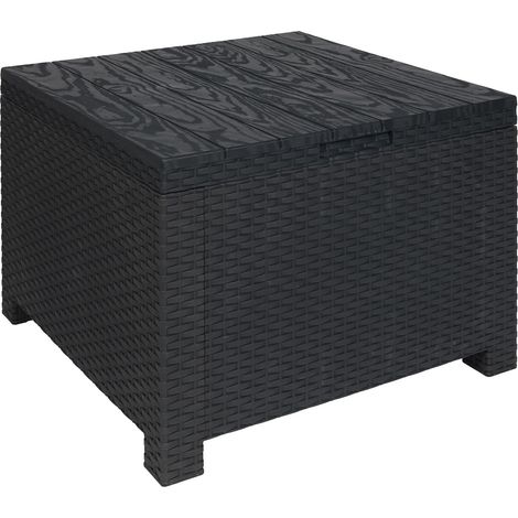 Toomax Afrodite Tavolino da esterno con funzione baule integrata da 130L, effetto rattan antracite, 59x59x45h cm, contenitore in plastica resistente anti-UV, ideale per esterni