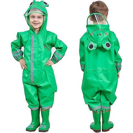 Vêtements imperméables pour enfants, imperméable une pièce pour garçons et filles, léger, respirant et facile à sécher (7-10 ans, vert) (1/4)