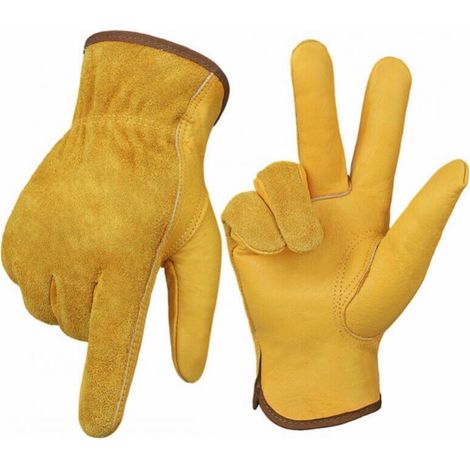1 Pair of Puncture Resistant Gardening Gloves, Heavy Duty Gardening Gloves for Men and Women, Durable Leather Gloves for Gardening, Machinery, Welding