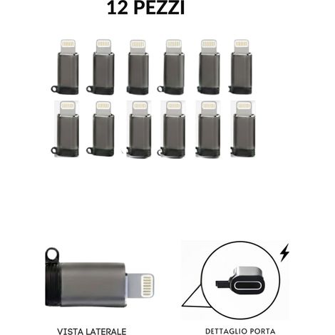 12x Adattatore 8 Pin a USB-C Ricarica Veloce 5V/2.4A con Moschettone (1/5)