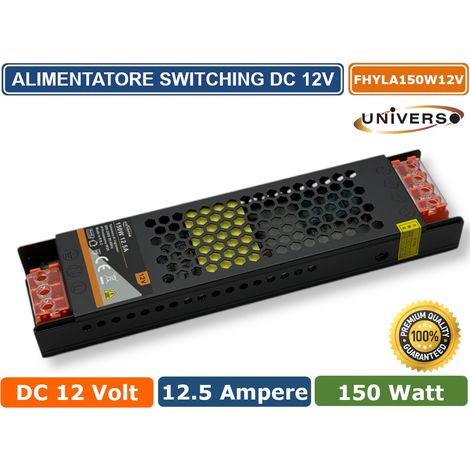 ALIMENTATORE SLIM METALLICO STABILIZZATO SWITCHING TRIMMER 220V-12V 12.5A 150 WATT COLORE NERO (1/5)