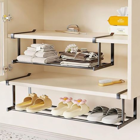 Support Rangement Chaussures Extensible 40-70cm, Organisateur de Placard et Meuble Ajustable, pour Entrée, Penderie Vêtements - Noir (1/4)