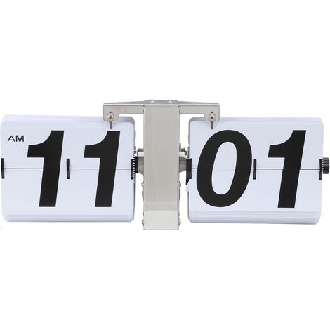Réveil de bureau rétro à affichage numérique, blanc, à piles, PVC et acier inoxydable, mouvement mécanique automatique (1/5)