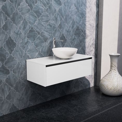 Inda - Badezimmerschrank 1 Schublade B.100 mit Aufsatzwaschbecken / Hochglanzweiß - Smeraldo (1/5)
