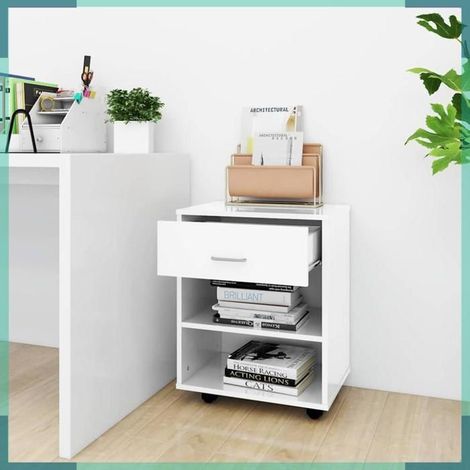 808473 Armoire à roulettes Blanc brillant 46x36x59cm Bois d’ingénierie (1/5)