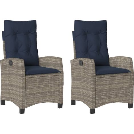 Reclining Garden Chairs 2 pcs with Cushions Grey Poly Rattan vidaXL (1/5)