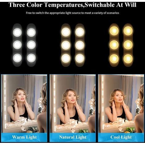 Miroir de coiffeuse lumineux 3 m avec 42 LED, 3 couleurs réglables et 10 niveaux de luminosité pour maquillage précis (1/3)