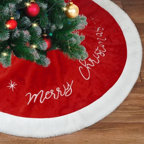 Jupe de Sapin de Noël 36 Pouces Grande Jupe de Sapin de Noël en Fausse Fourrure Blanc Rouge pour Décorations de Maison de Vacances de Noël (90cm) (1/4)