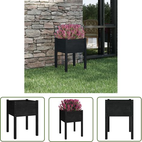 The Living Store Jardinière Noir 50x50x70 cm Bois de pin massif - Jardinier Noire - Pot De Fleurs Exterieur - Bac A Fleurs Bois - Jardinerie - Décoration Jardin (1/5)