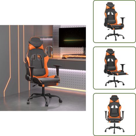Cuero sintético - vidaXL Silla gaming masaje y reposapiés cuero sintético negro naranja - Silla de oficina