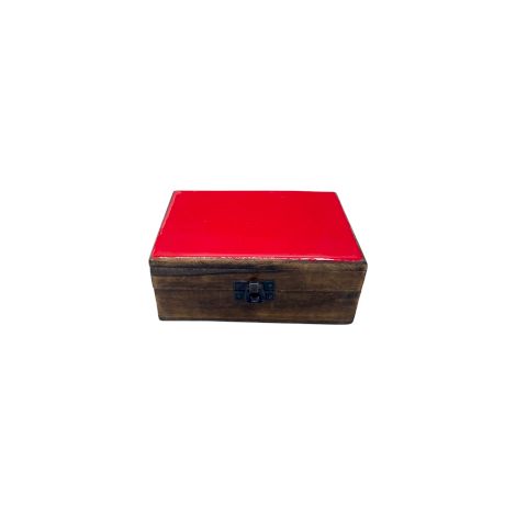 Boîte Moyenne en Bois Verni en Céramique - 15x10x6cm - Rouge- Vendu par 1