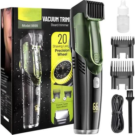 Rasoir à barbe sous vide pour hommes, tondeuse barbe homme, tondeuse à barbe pour homme tondeuse à barbe étanche IPX6 avec 2 peignes tondeuse à barbe rechargeable pour favoris de moustache (1/5)