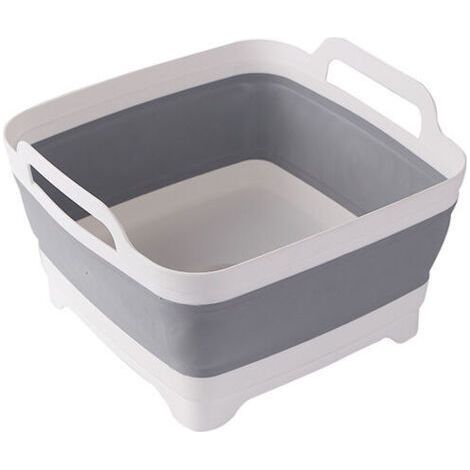 Bassine Pliable, Lavabo Pliable avec Bouchon de Vidange et Poignées de Transport, Grande Capacité de 9L, évier de Camping-Car pour Légumes, Fruits, Aliments, Lessive (Gris) (1/4)