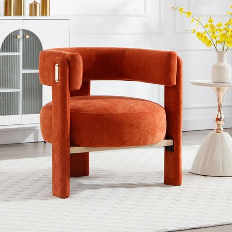 Wahson Fauteuil scandinave en chenille – Rembourrage épais 22 cm – Pieds en bois massif – Dimensions 71x67x70 cm – Orange, Orange