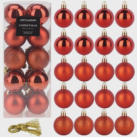 Rote, bruchsichere Weihnachtskugeln, 4 cm, 20er-Set