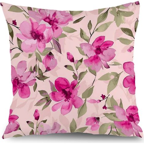 Housse de coussin floral bleu rose jaune, décoration intérieur,45×45cm (1/5)