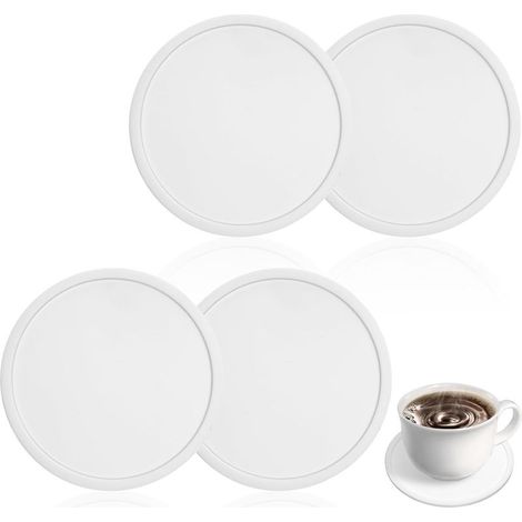 Lot de 4 dessous de verre en silicone,Lot de 4 dessous de verre en silicone,dessous de verre,dessous de verre ronds antidérapants et isolants en verre pour table,bureau,cuisine,bar,boissons,protection (1/5)
