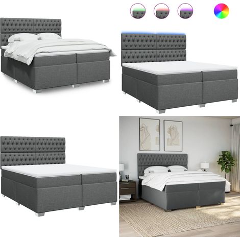 Sommier à lattes de lit avec matelas Gris foncé 200x200cm Tissu - Lit Plateforme - Lit Design - Lit Moderne - Lit Avec Éclairage Led - Matelas À Ressorts Ensachés - Home & Living (1/5)
