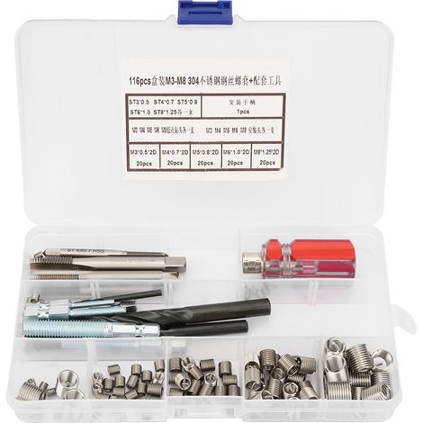 116Pcs/set Stainless Steel Wire Screw Sleeve Thread Repair Insert Kit Tool Set (1/5)