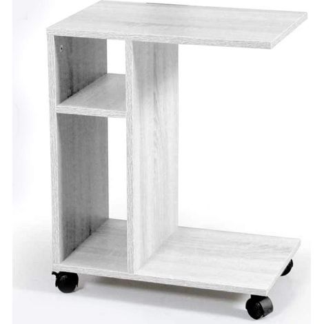 Tavolino da Caffe Porta Pc Laterale Divano Letto con Libreria e Ruote Bianco (1/3)