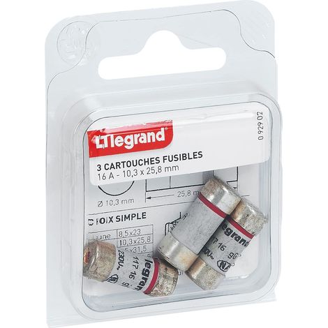 3 Cartouches Fusibles Avec Témoin, Fusible Cylindrique 16A, Lot De 3 Cartouches Normalisées, Pour Porte-Fusibles 10,3x25,8mm (1/5)